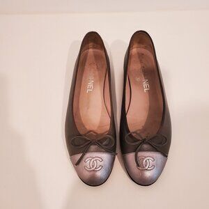 Chanel Grey/Silver Ballerina Flats